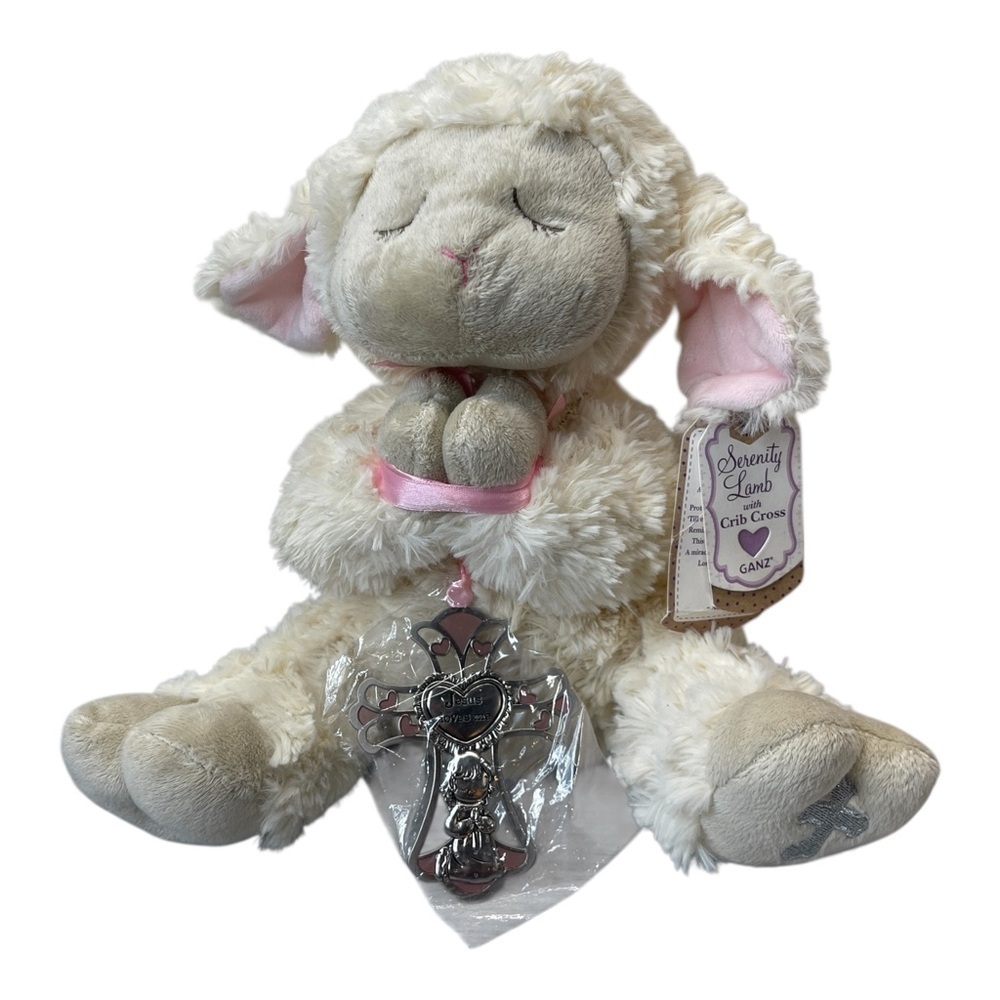 Ganz Serenity Praying Lamb Plush Toy w/Pink Silver Cross for Christening/Baptism